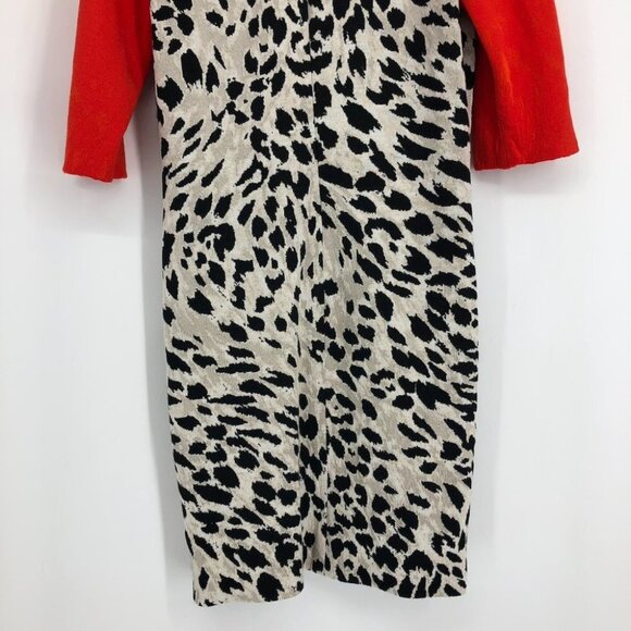 St. John Red & Creme  Leopard Print Jersey Wool blend Midi Dress size 12 - Picture 7 of 14